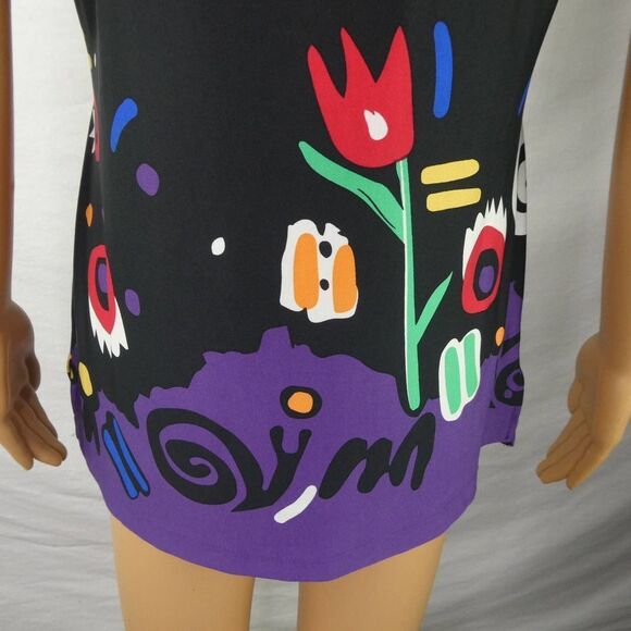 Very Vollbrach Postmodern 1980s Style Snail Floral Tunic Blouse Black Colorful S - Picture 10 of 10